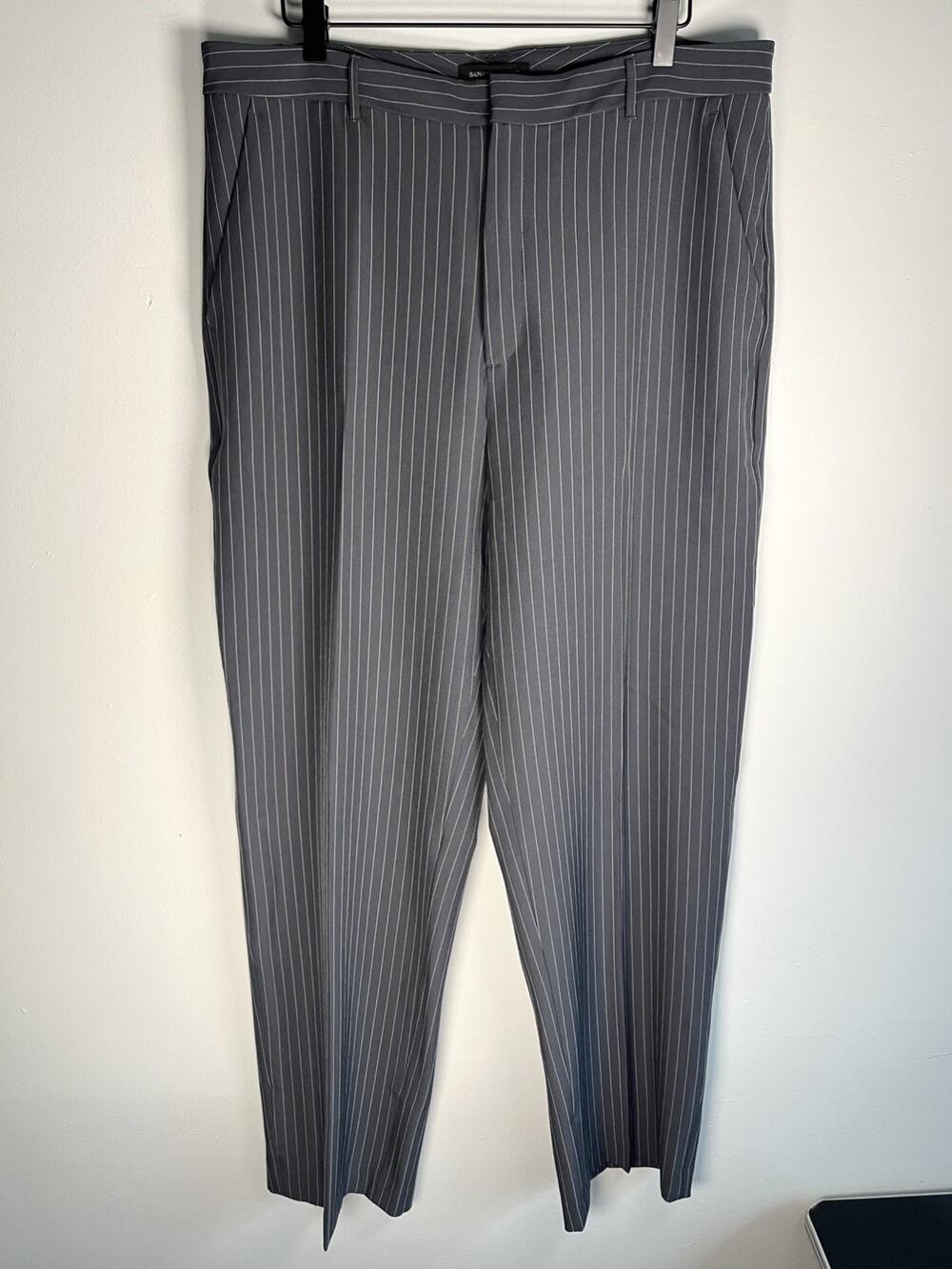 Banana Republic Stretch Workwear Pants Womens Sz 14 Gray Pinstripe Straight Leg